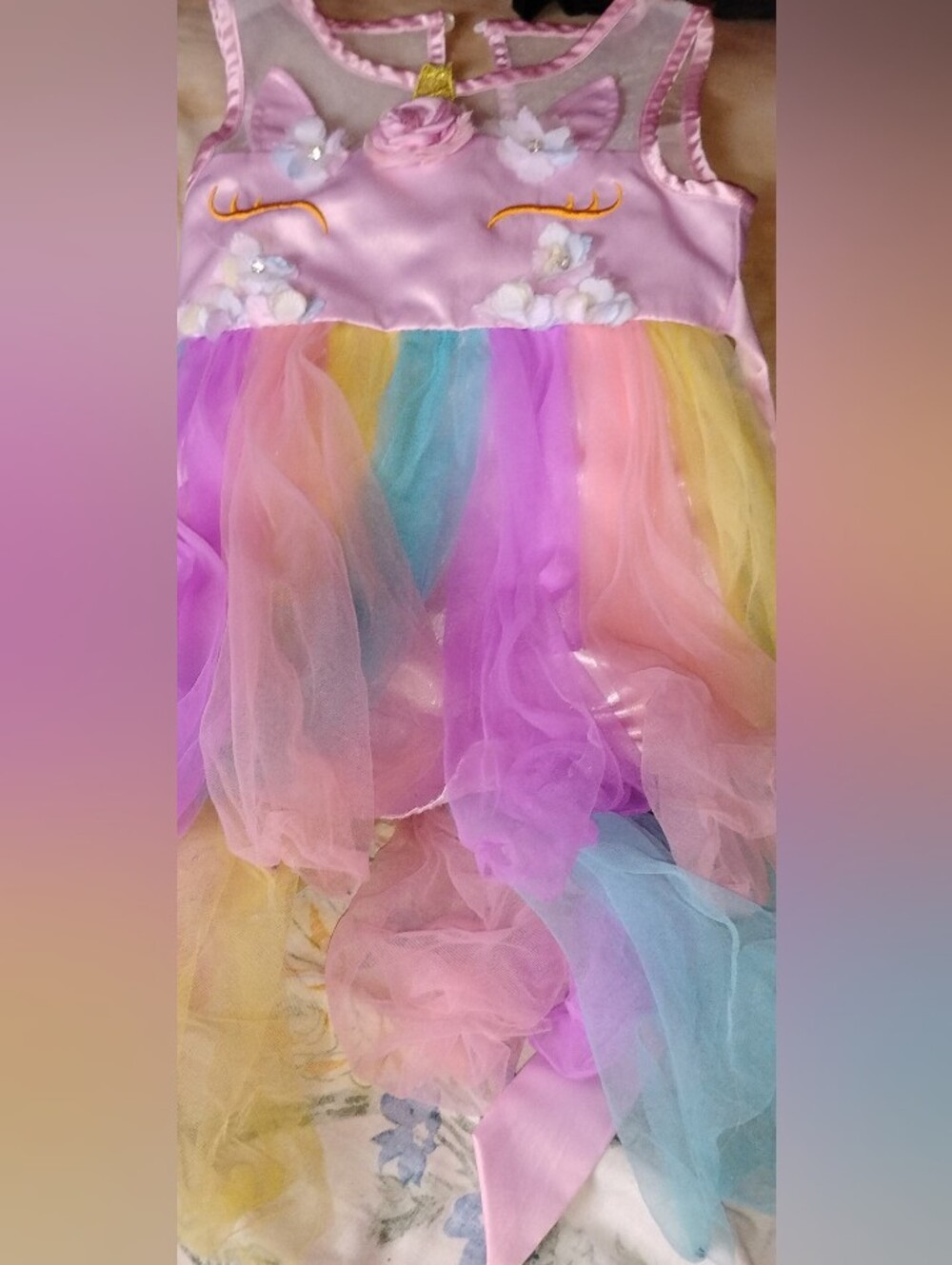 Toddler Pastel Rainbow Tulle Dress - Pink Multicolor